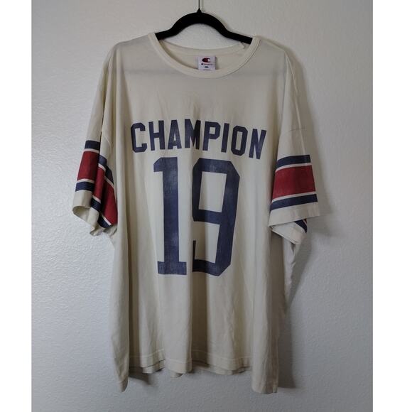 Champion NWT Men's Size XXL Cream Short Sleeve Jersey-Style Football #19 T-Shirt - Picture 1 of 7